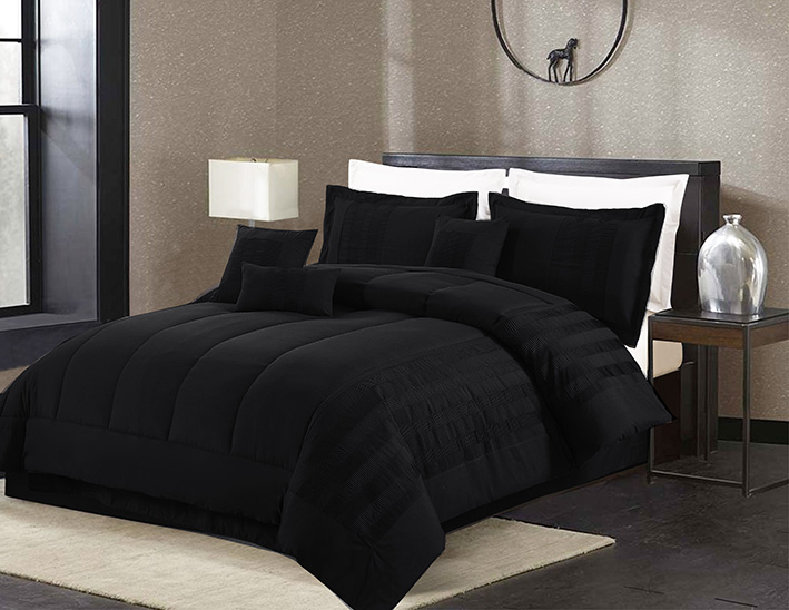 Brand New 7 Piece Black Comforter Set, Queen Size Bed Comforter Set Black