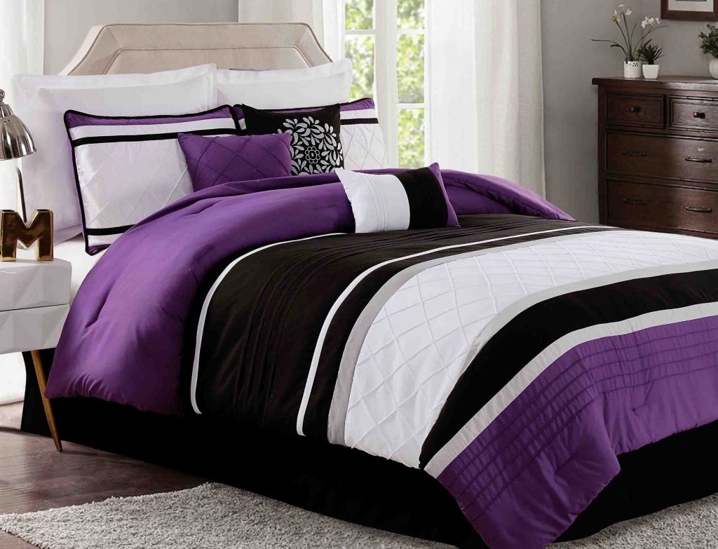 BRAND NEW 7 piece purple comforter set #05 dot quilted