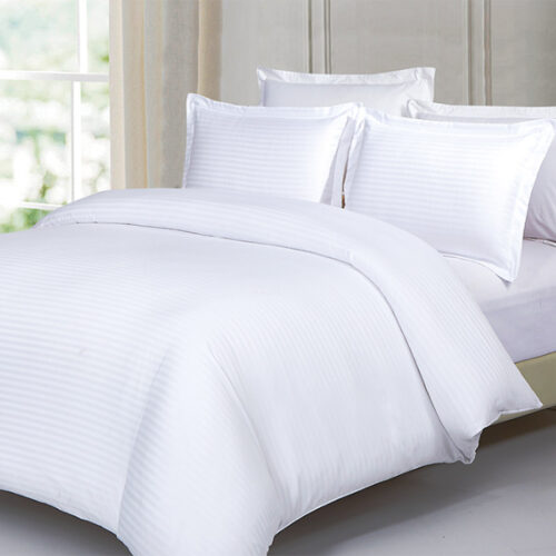 BRAND NEW PLAIN 3 PIECE DUVET COVER SET with DAMASK STRIPE 4 COLOURS, 3 SIZES